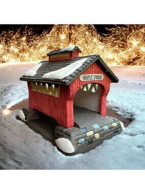Dept 56 Red Covered Bridge, New England Village Christmas Accessory - 1988